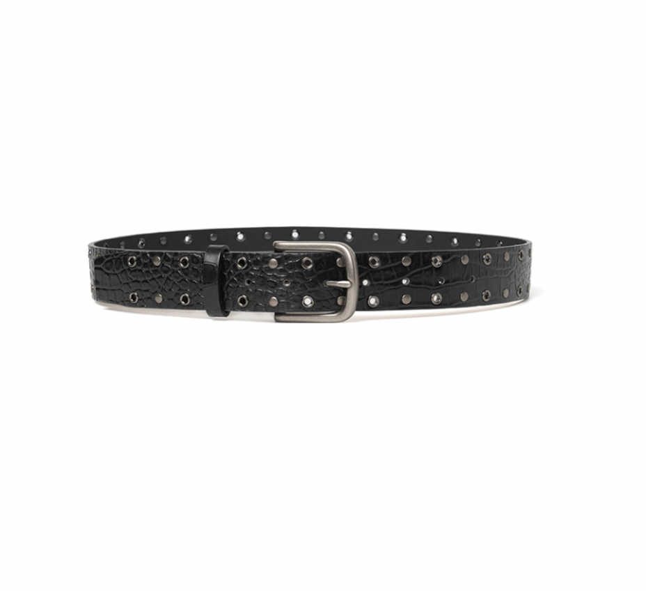 Stud Eyelet Leather Belt / 2 COLOR