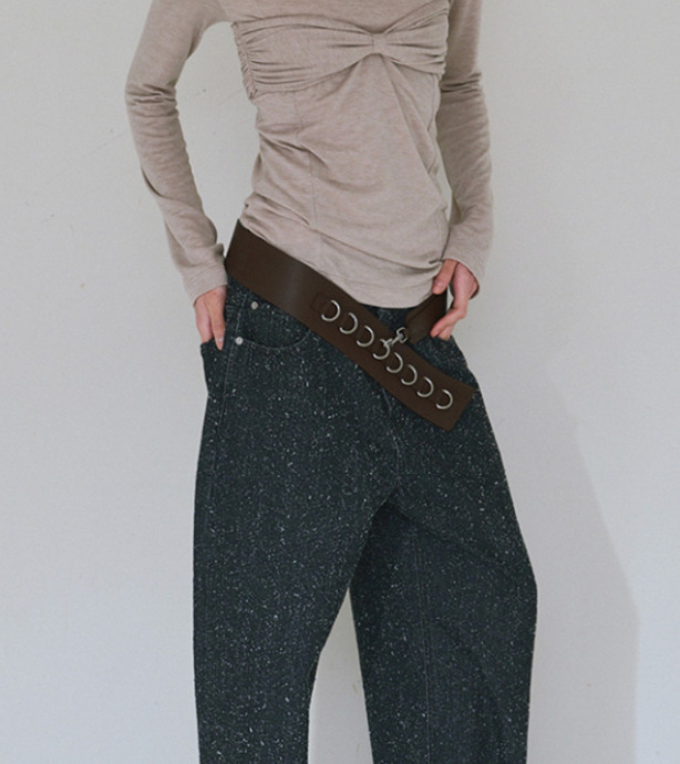 Buckle Chain Leather Belt / 2 COLOR