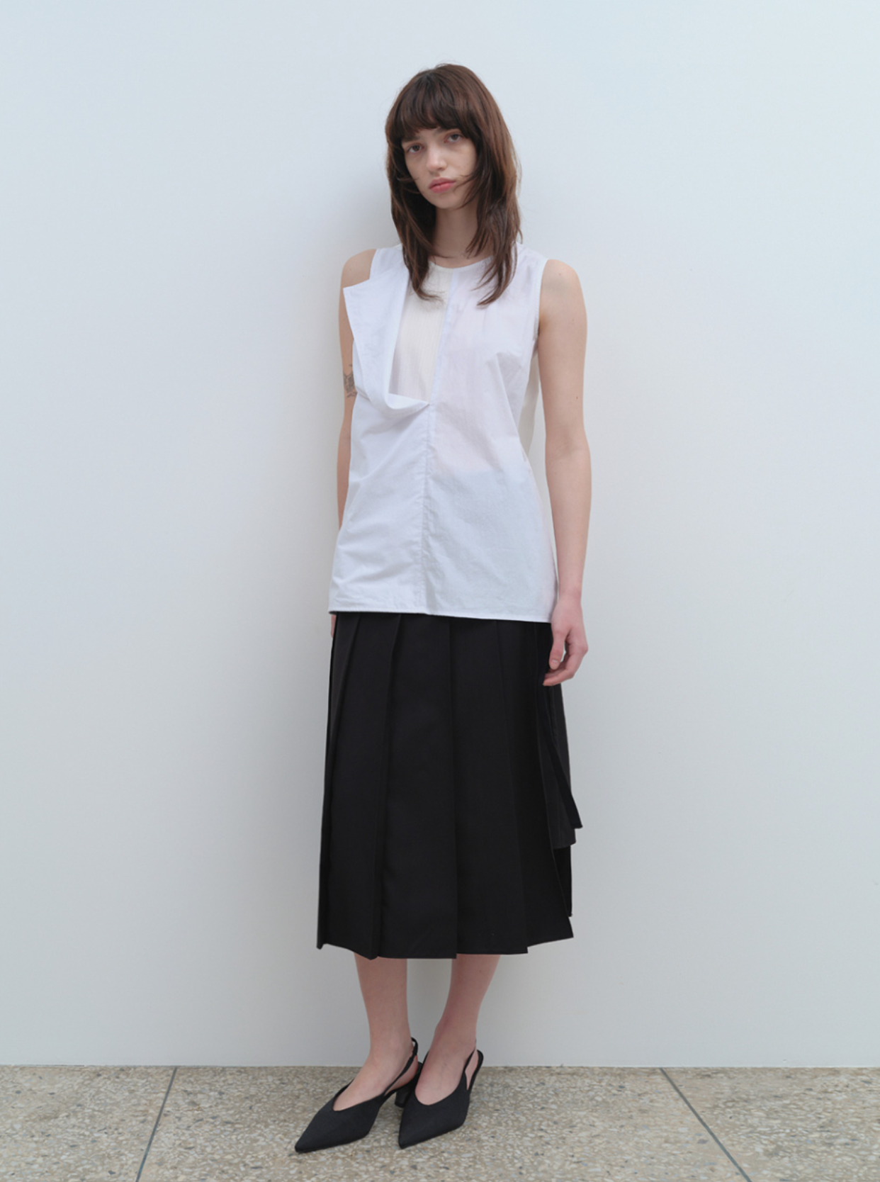 Zipper Layer Pleats Skirt BLACK