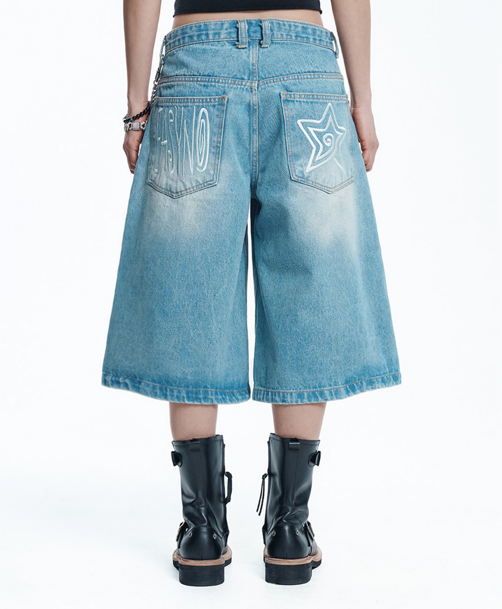 Star 8-part denim bermuda pants - light blue
