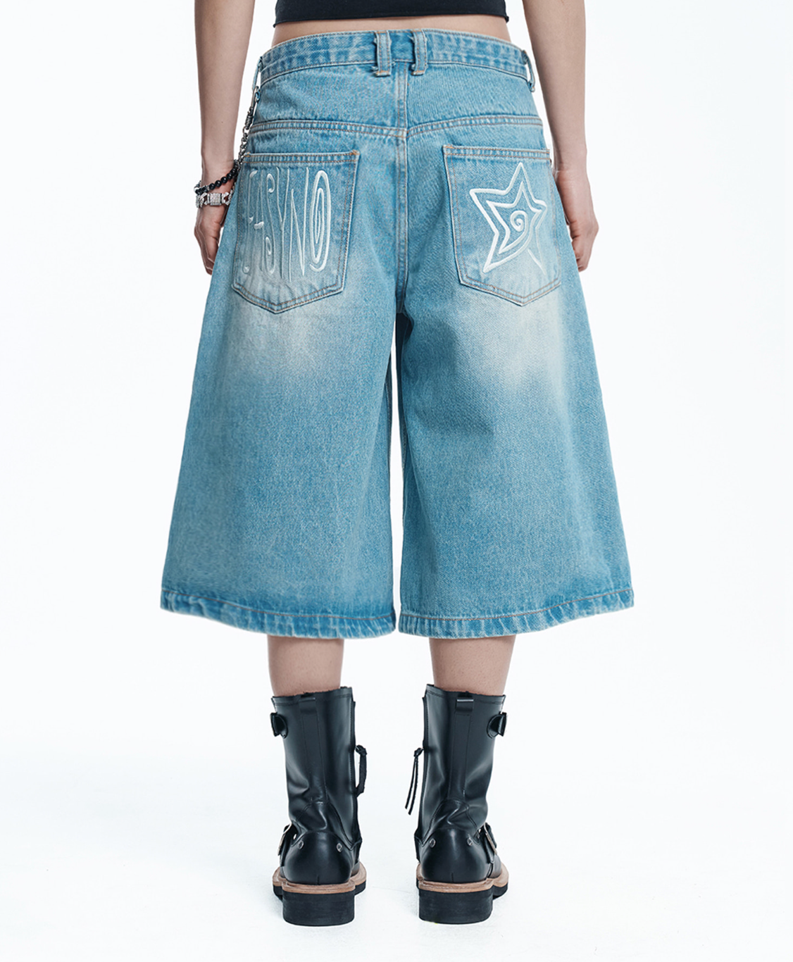 Star 8-part denim bermuda pants - light blue