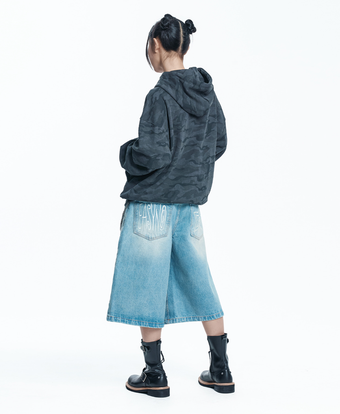Star 8-part denim bermuda pants - light blue