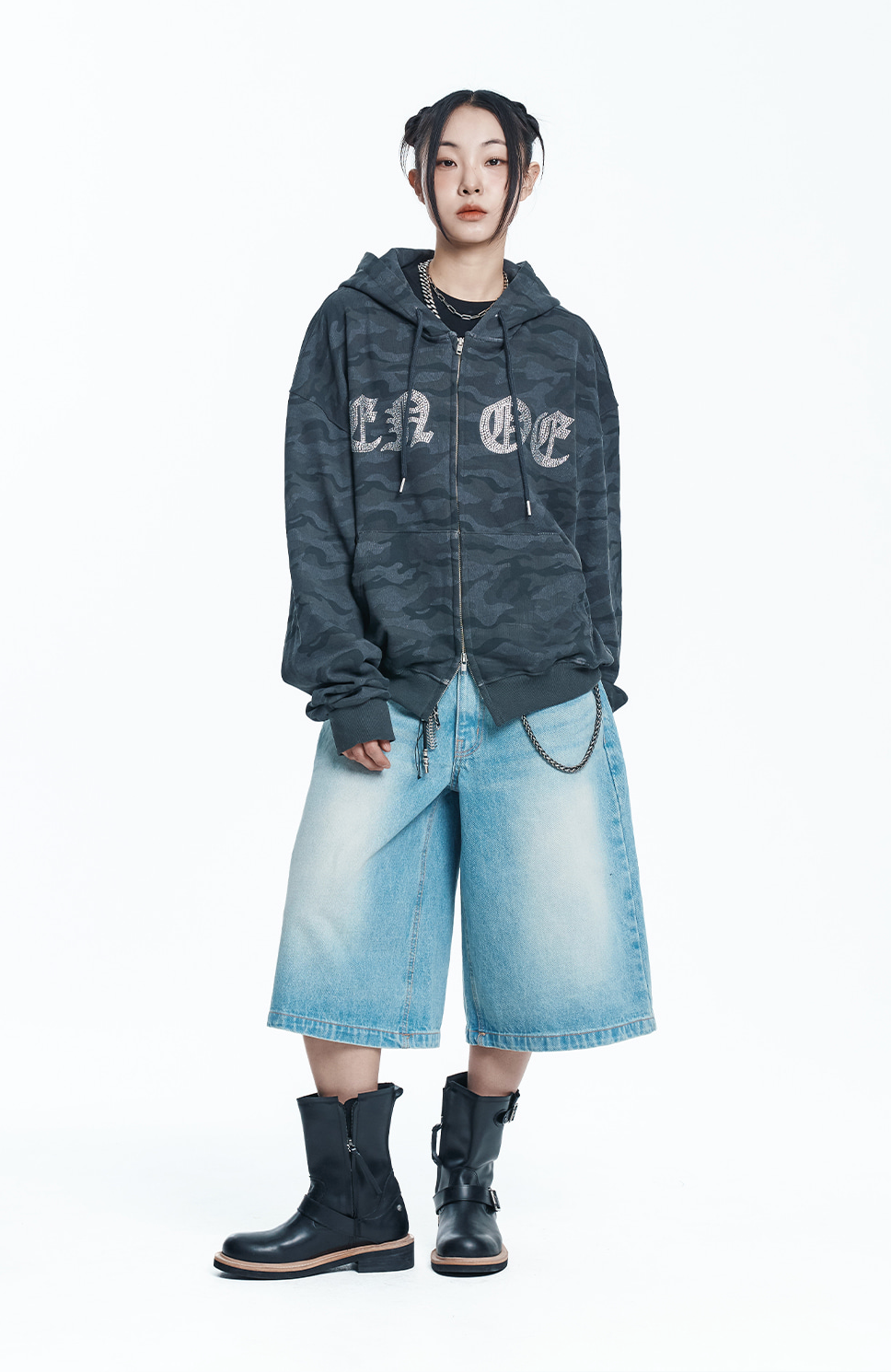 Star 8-part denim bermuda pants - light blue