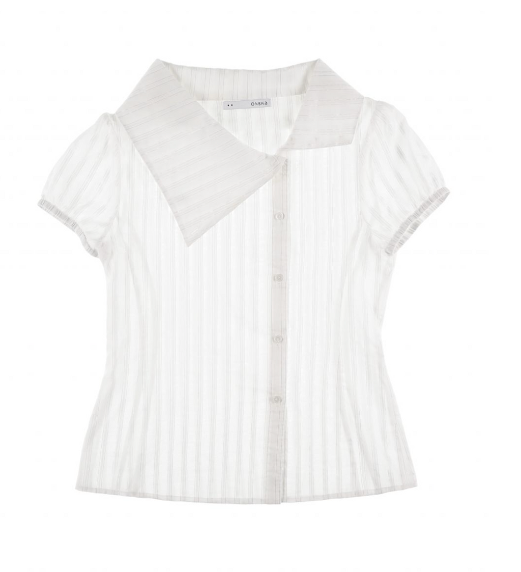 DRAPE COLLAR BLOUSE (WHITE)