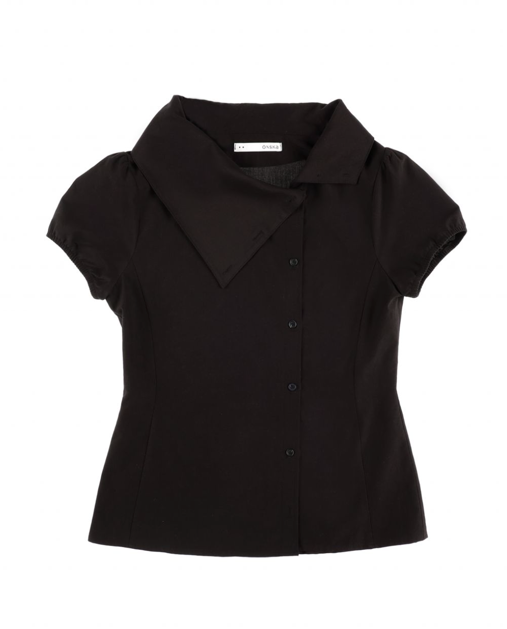 DRAPE COLLAR BLOUSE (BLACK)