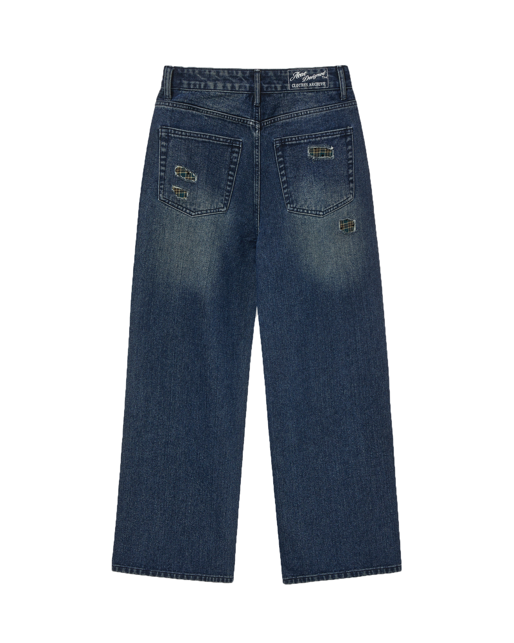 CHECK PATCHWORK DENIM PANTS ASH BLUE