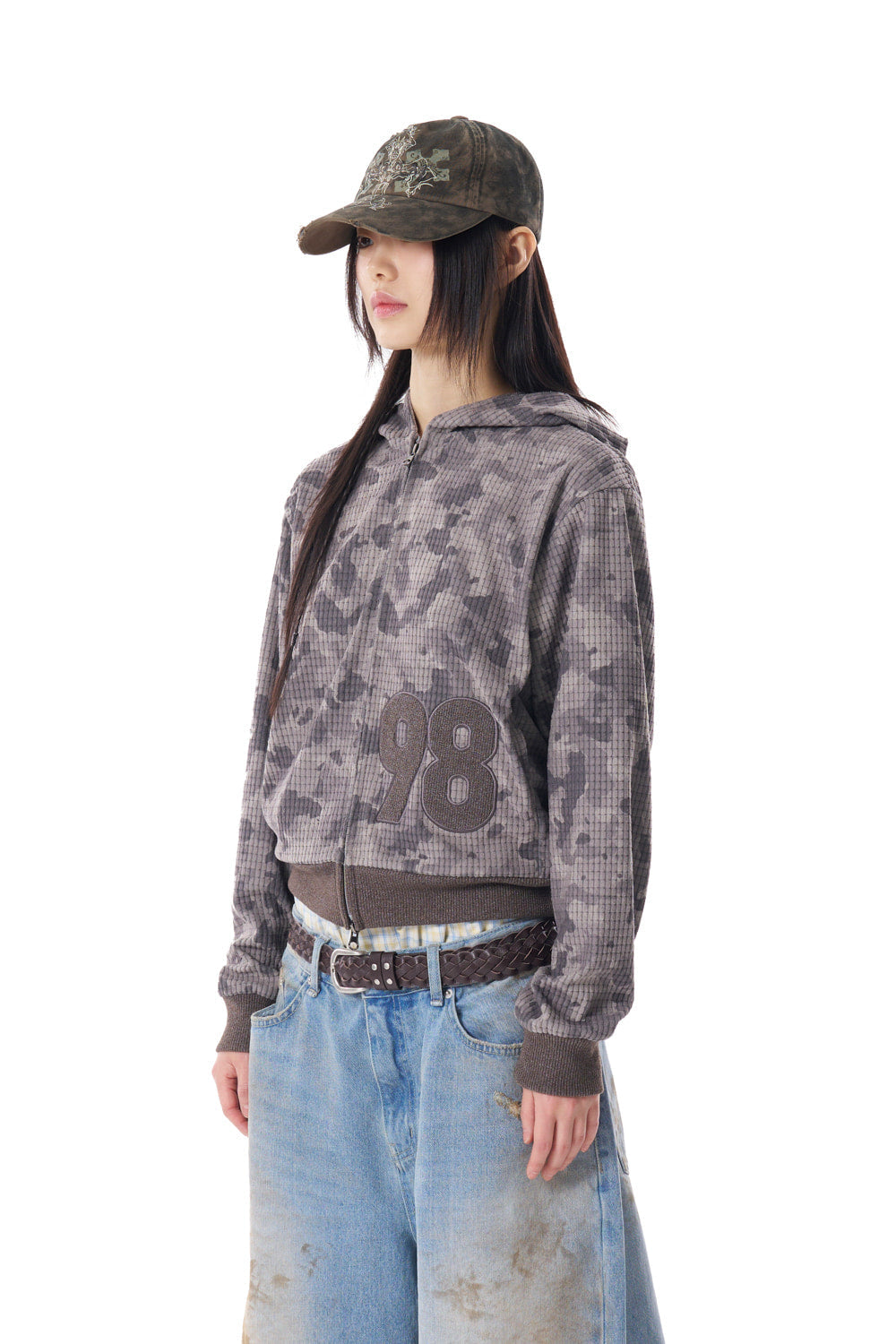 98 Patch Camouflage Zip-Up Hoodie (Gray)