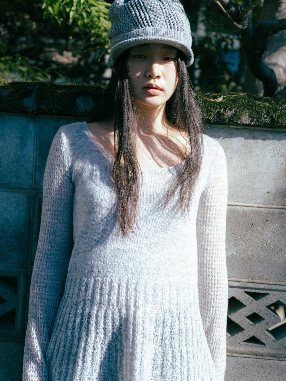 COY VISOR CROCHET BEANIE MELANGE GREY