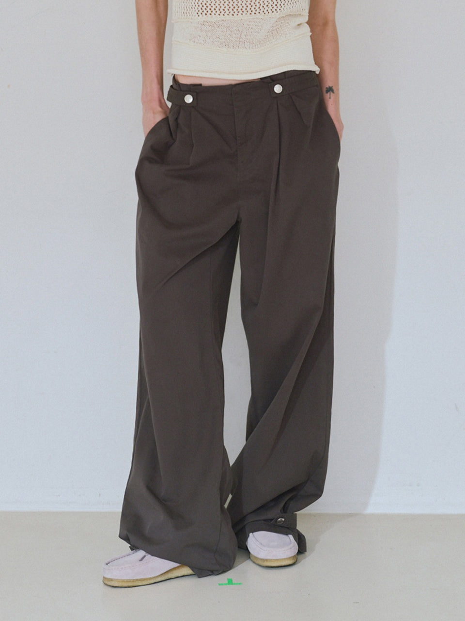 Pintuck Wide Trousers Charcoal