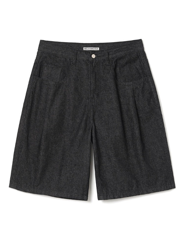 Denim Bermuda Raw Pants Indigo Black