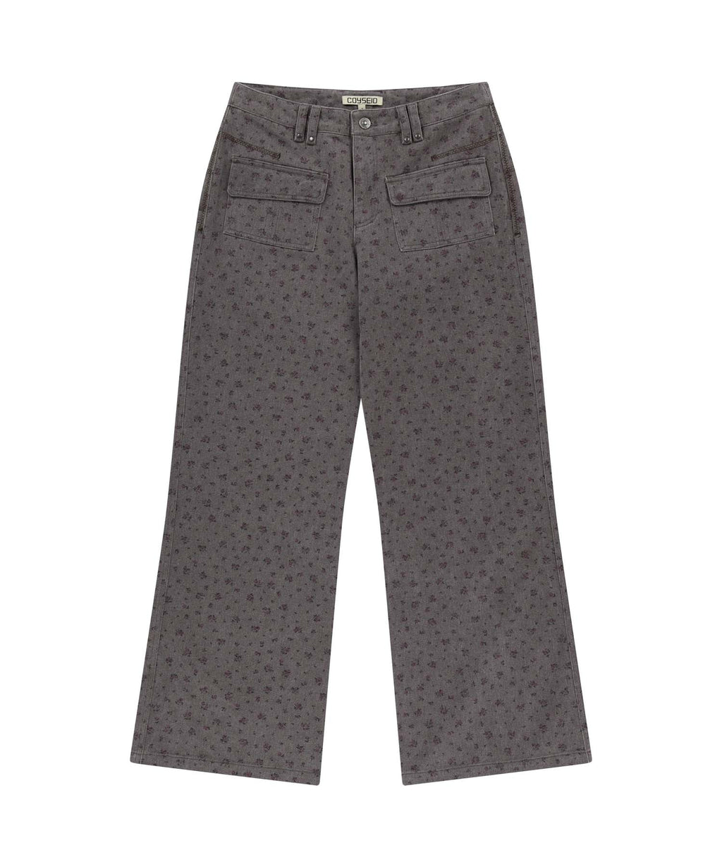 FLOWER PATTERN PANTS PURPLE GREY