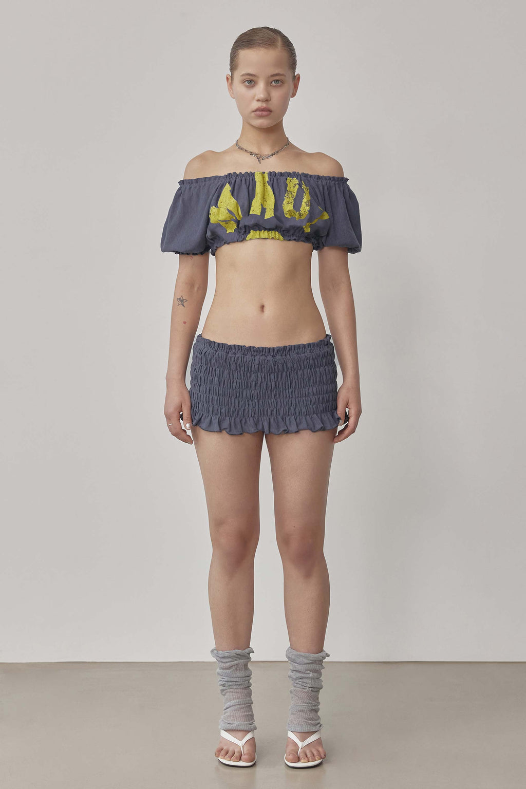 Crinkle Volumer Top Dusty Navy