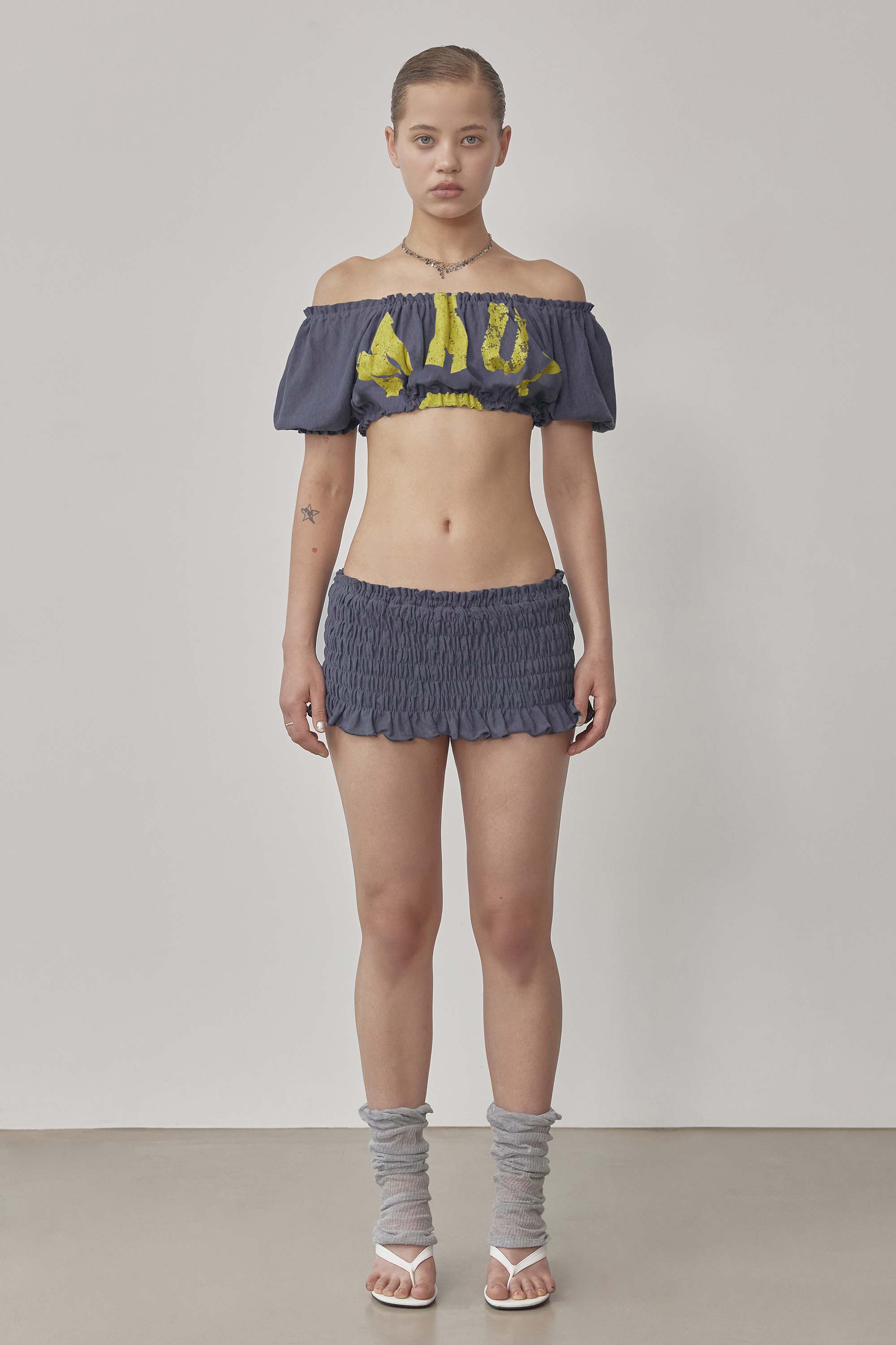 Crinkle Volumer Top Dusty Navy