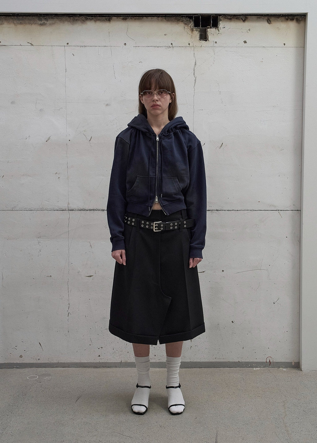 WASHED SHIRRING HOODIE ZIP-UP