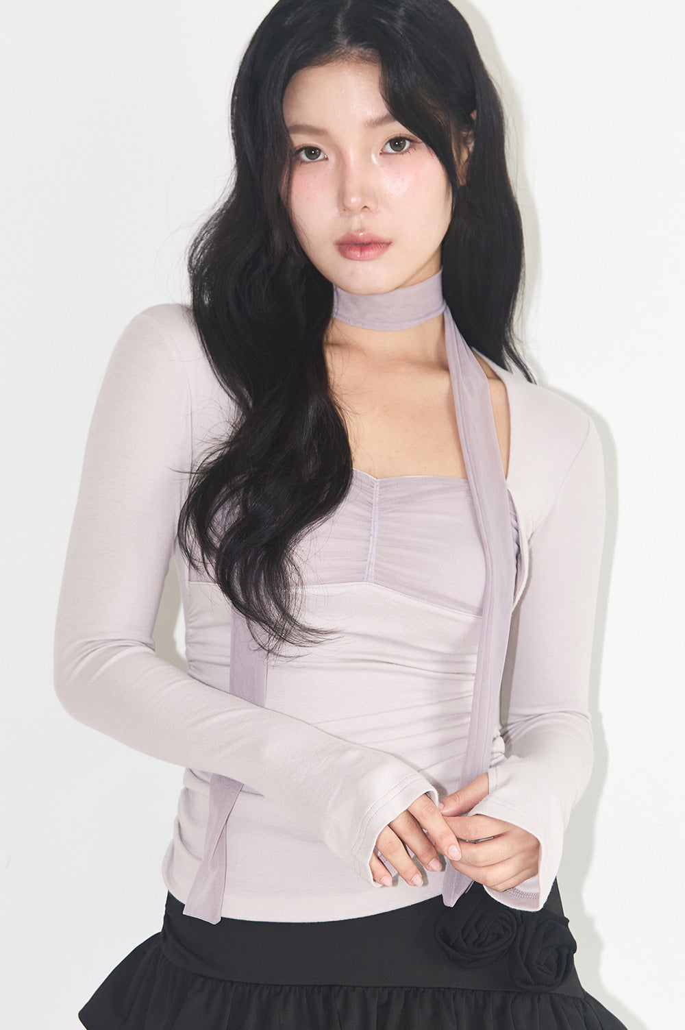 Shirring Bolero Top Pink Gray