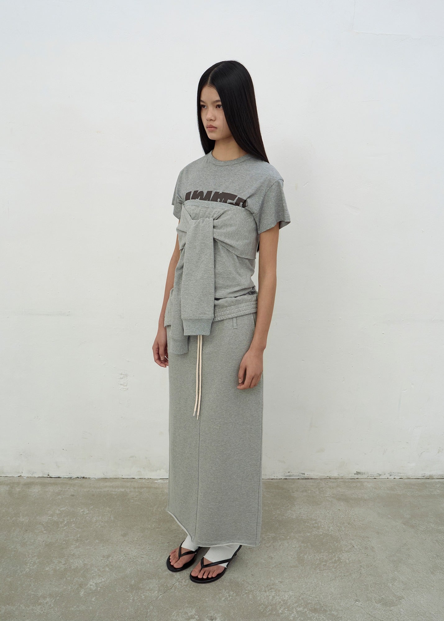 BUSTIER DETAIL JERSEY TOP (MELANGE GREY)