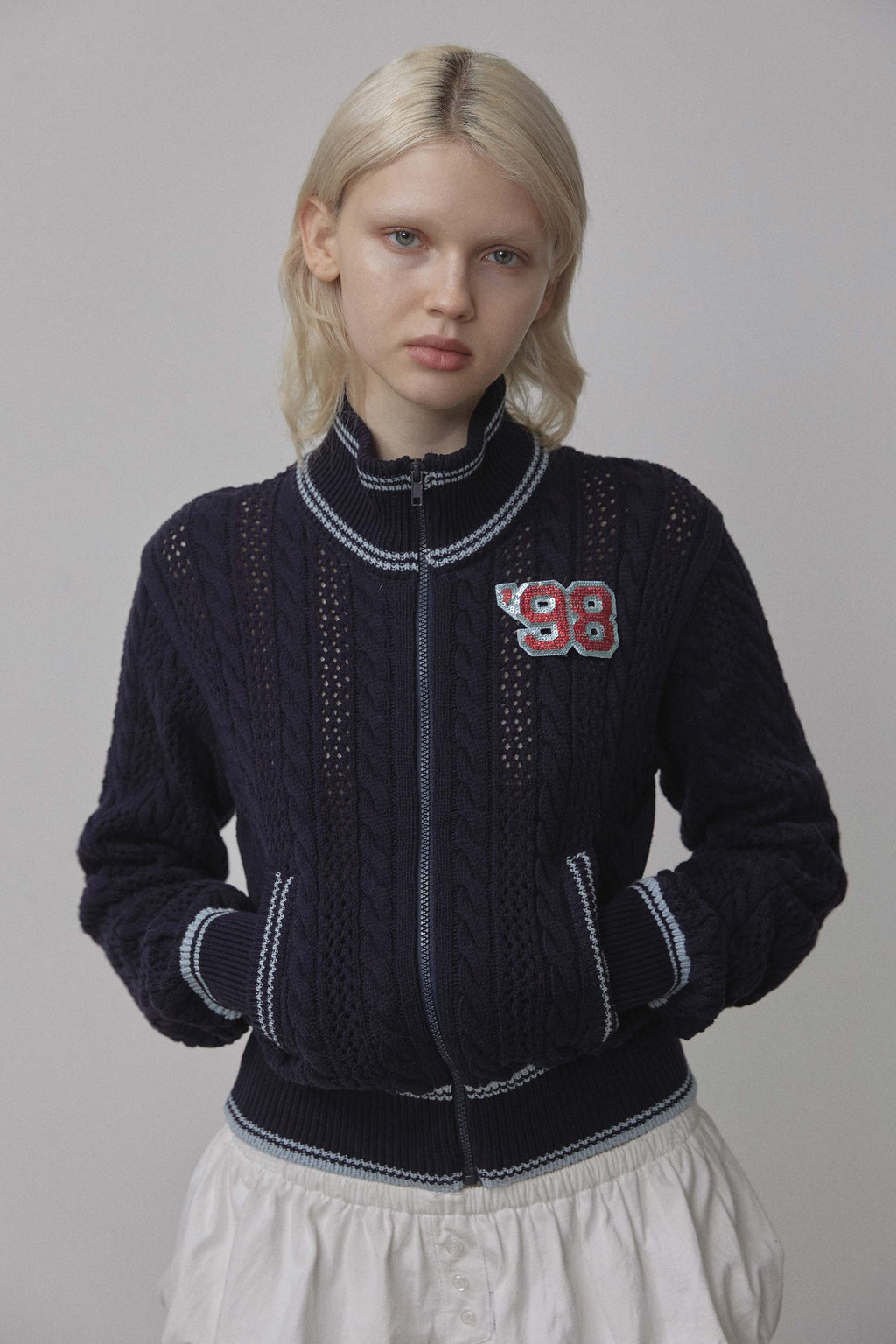 Knitted Cable Track Zip-Up Navy/Blue