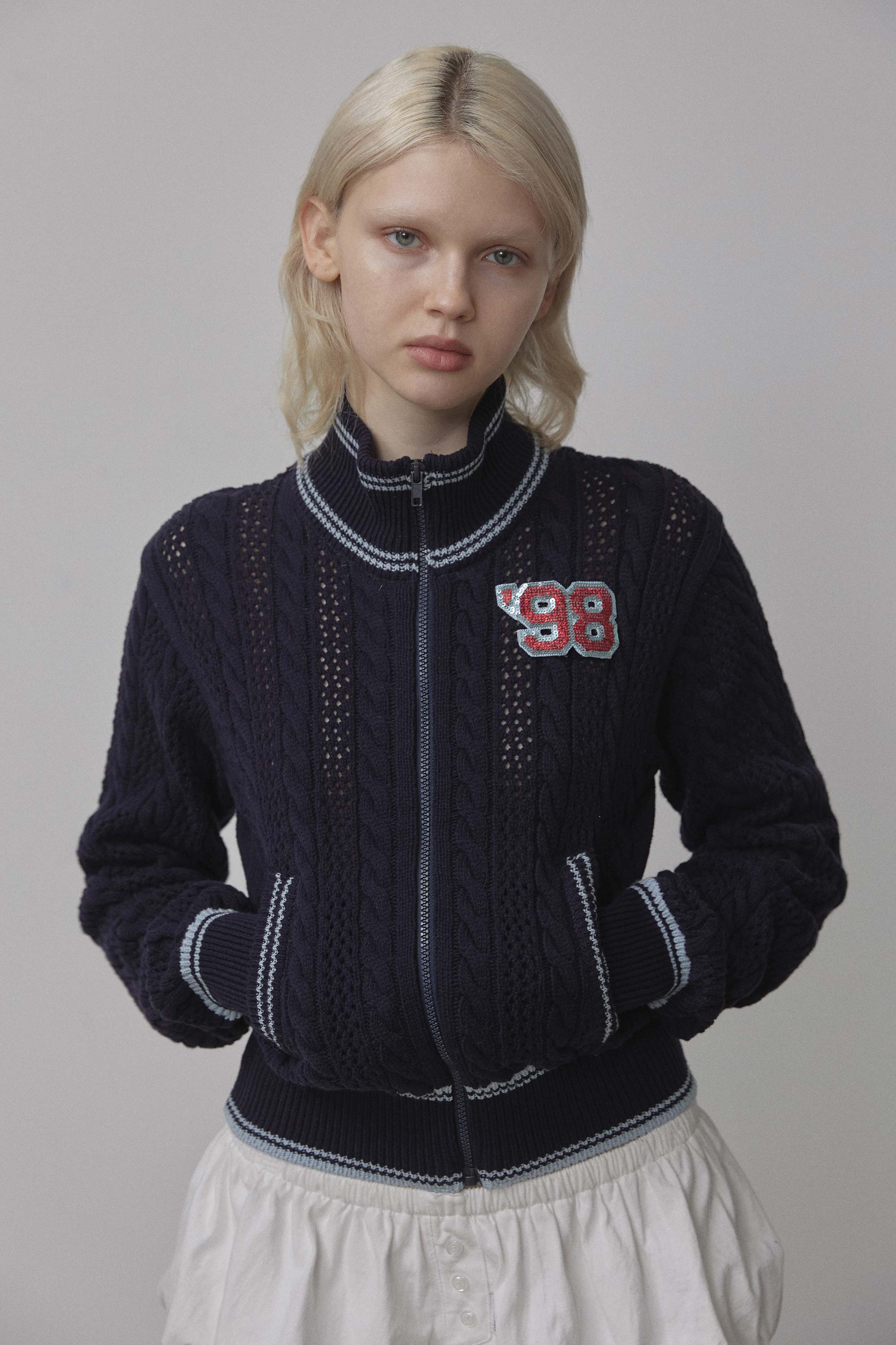 Knitted Cable Track Zip-Up Navy/Blue
