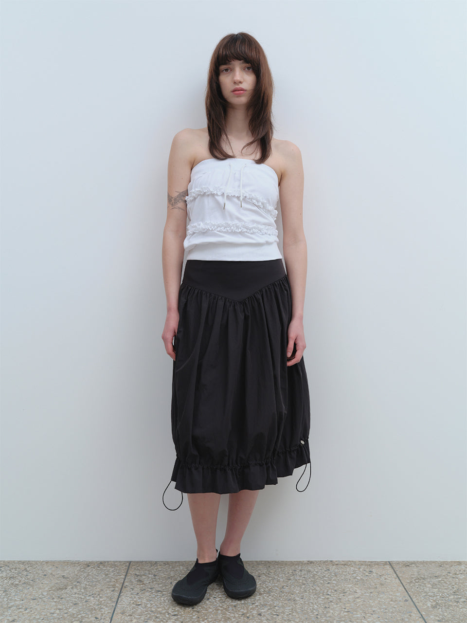 String Balloon Midi Skirt Black