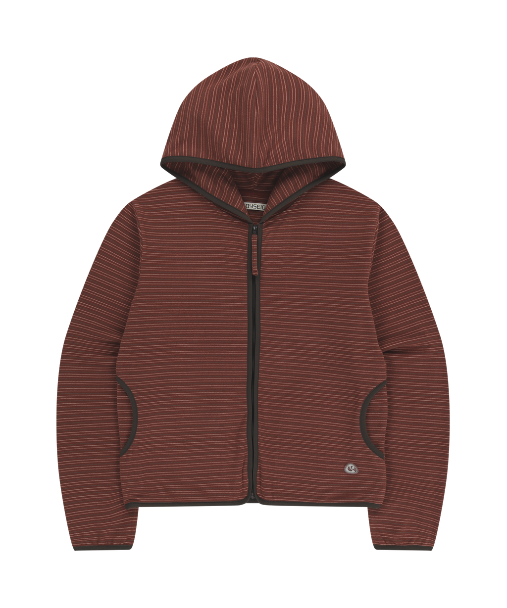 STRIPE FLEECE HOOD ZIP-UP RED