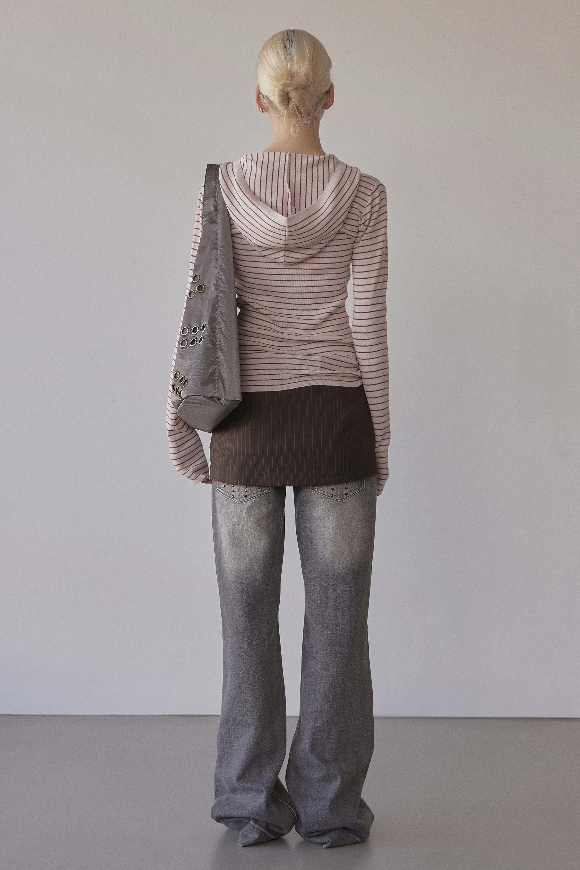 Knitted Stripe Hoodie Pink/Brown