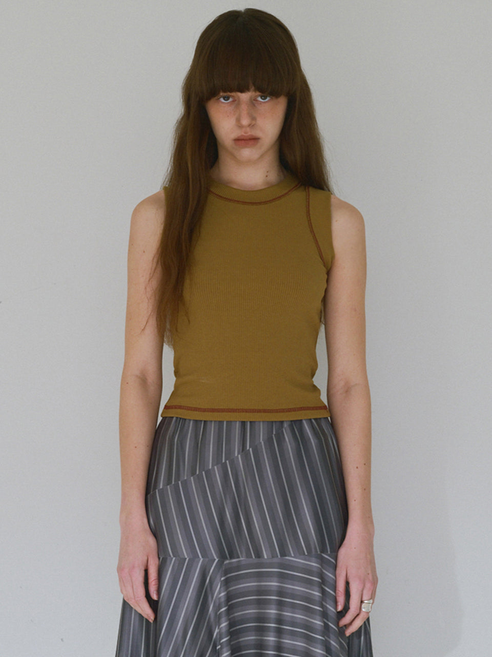 Stitch Sleeveless Top Olive Brown