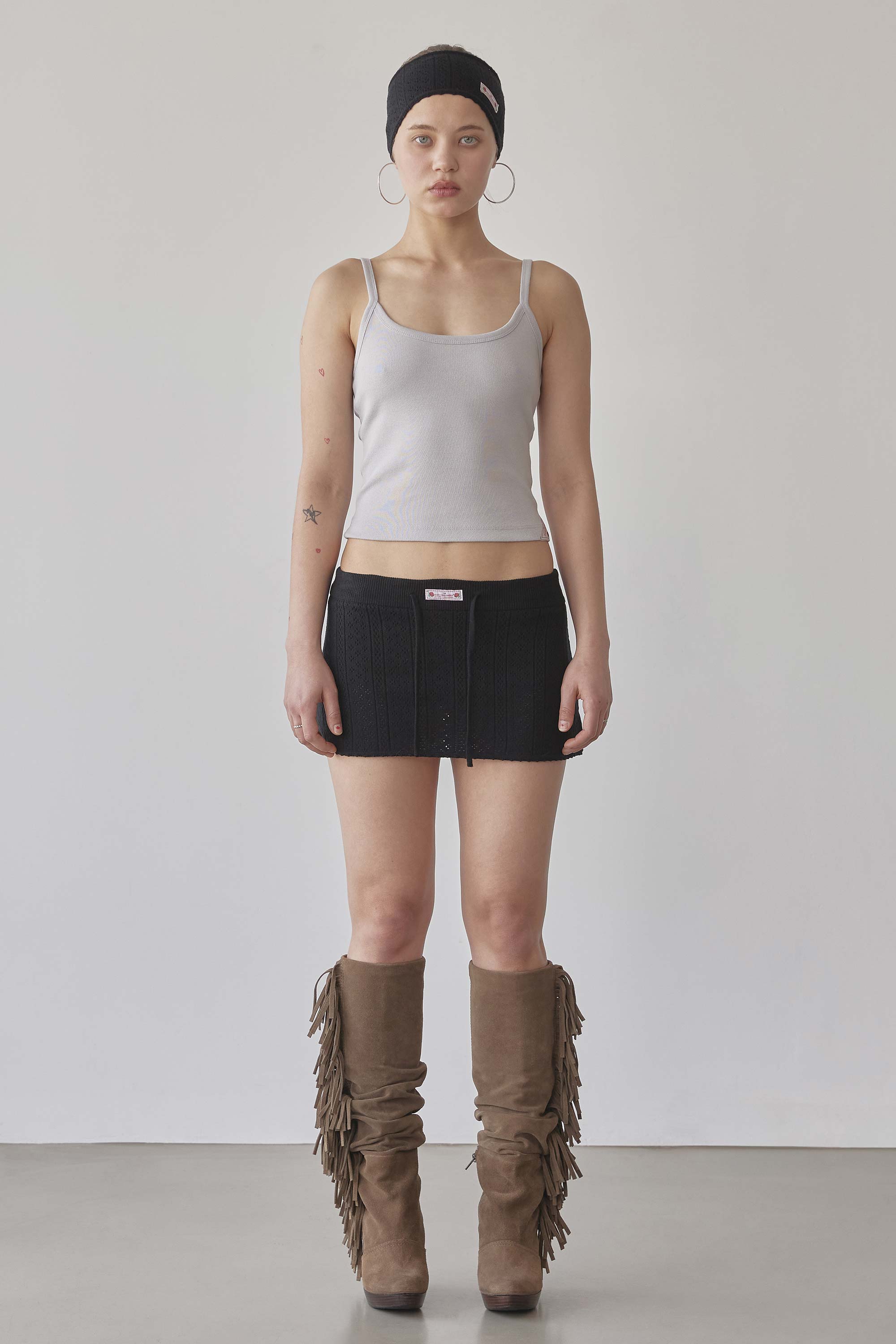 Eyelet Knit Skort Black