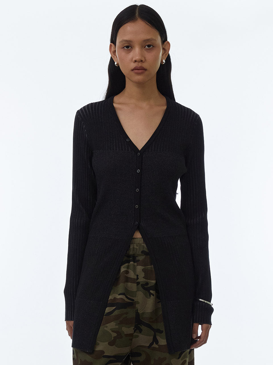 Layer Button Knit Cardigan Black