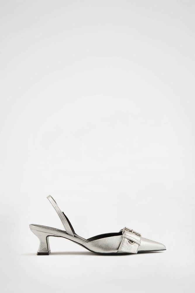POINTED BUCKLE SLINGBACKS / SILVER