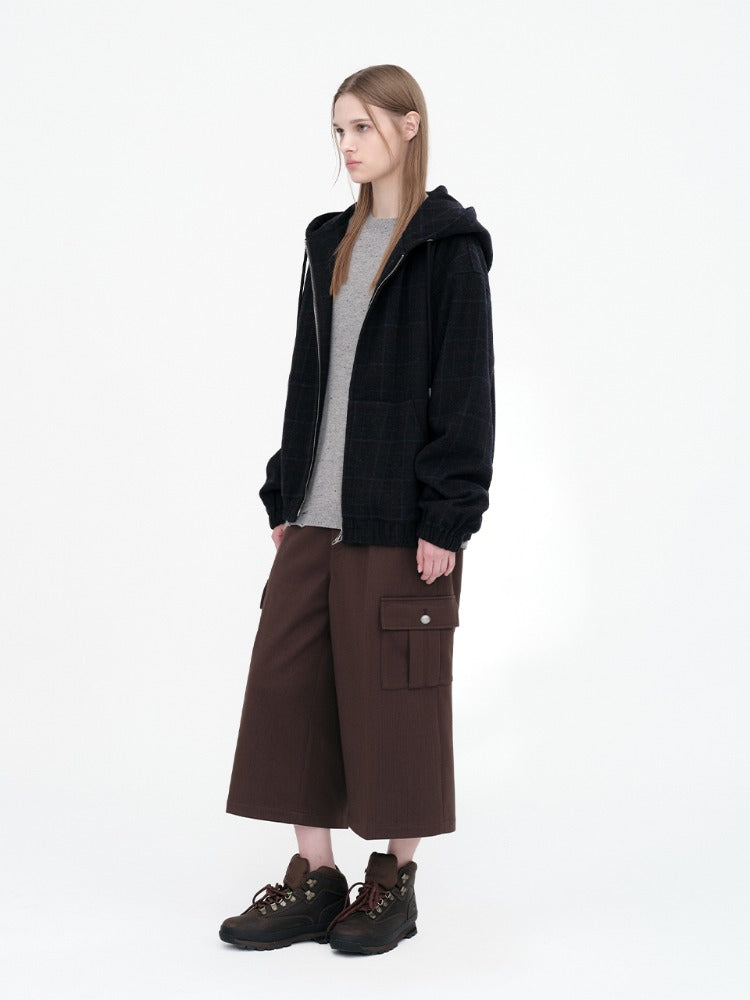 Tailored Herringbone Bermuda Pants Brown