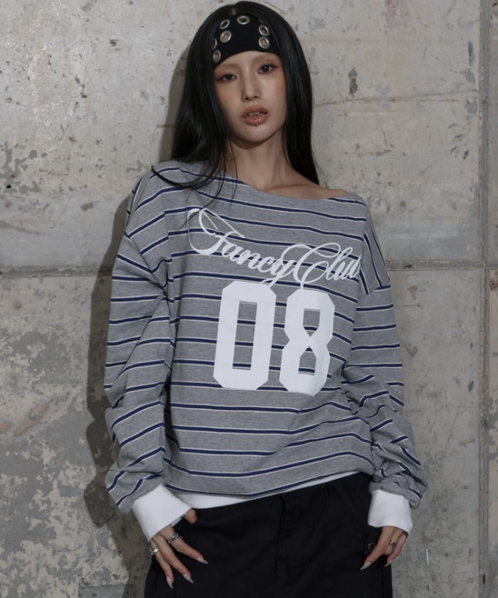 STRIPE ONE-SHOULDER SWEATSHIRT (GRAY) F25ZB017
