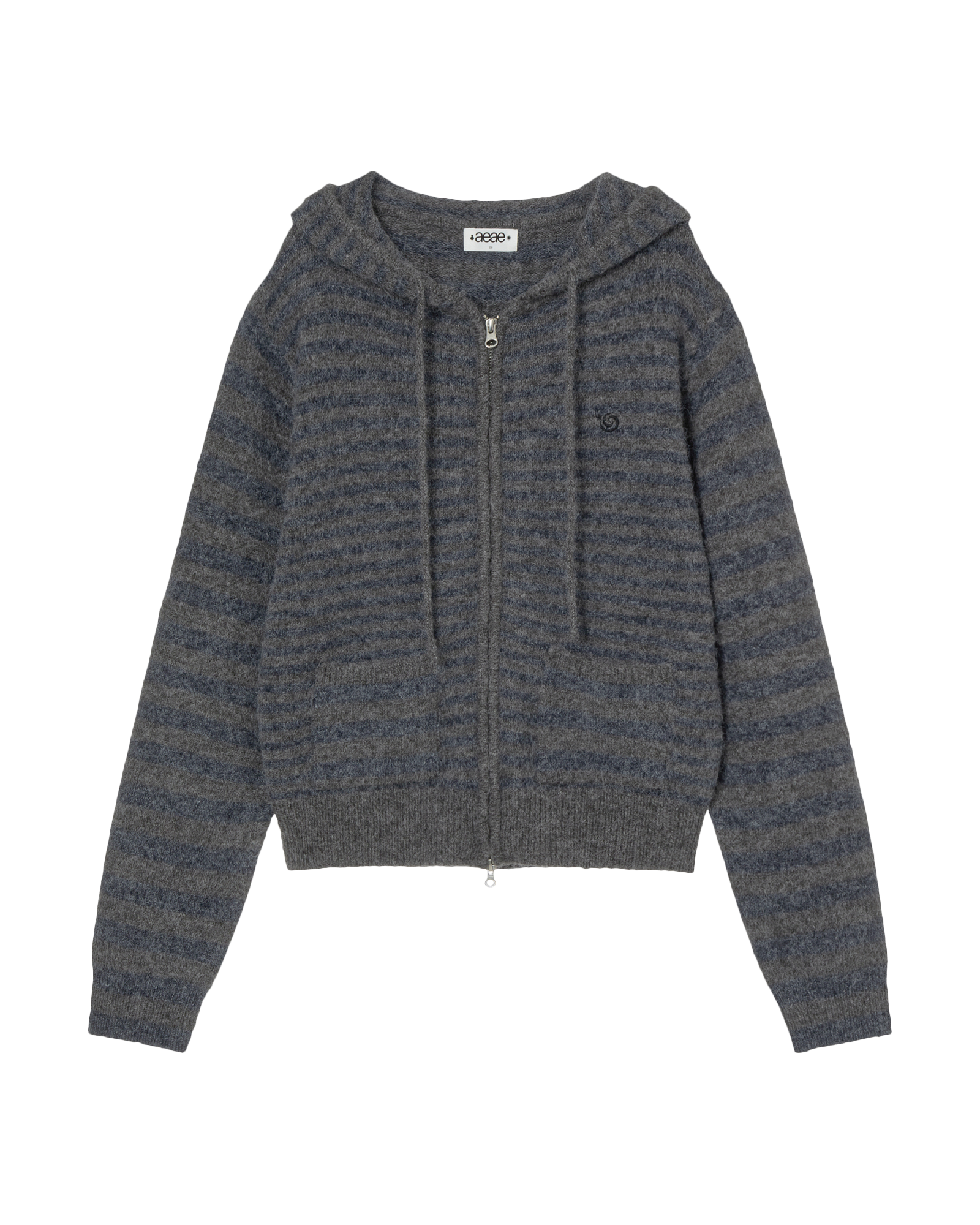 STRIPE HOOD KNIT ZIP UP NAVY