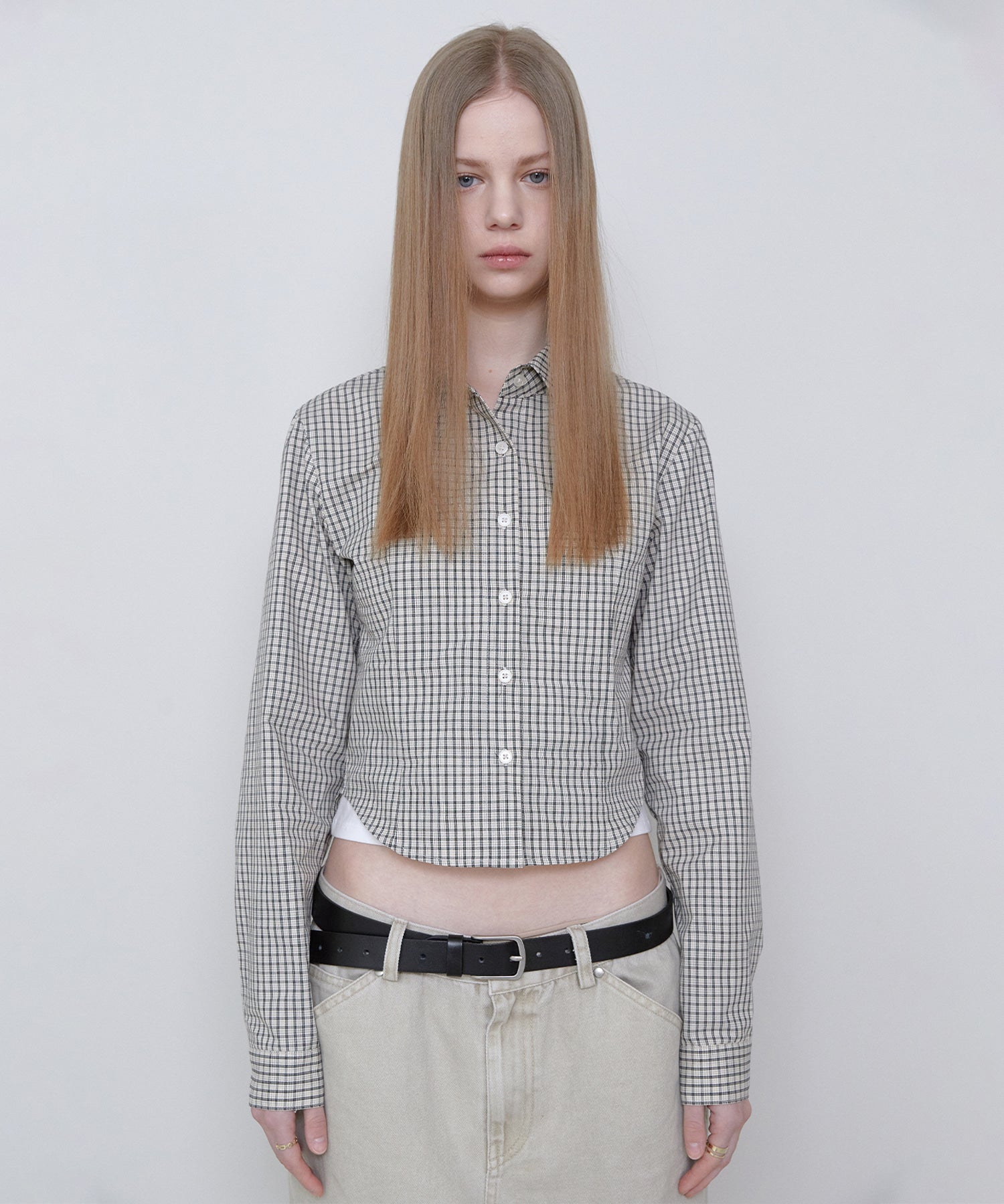 CHECK CROP SHIRTS BEIGE