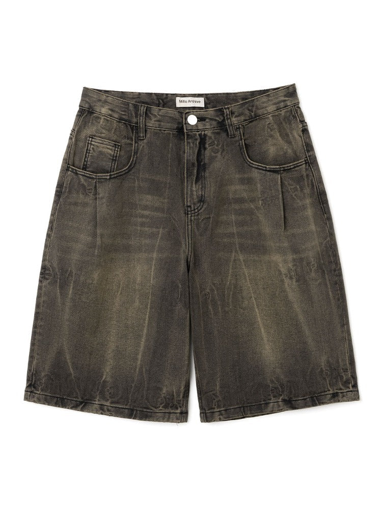 Denim Bermuda Pants Washed Brown