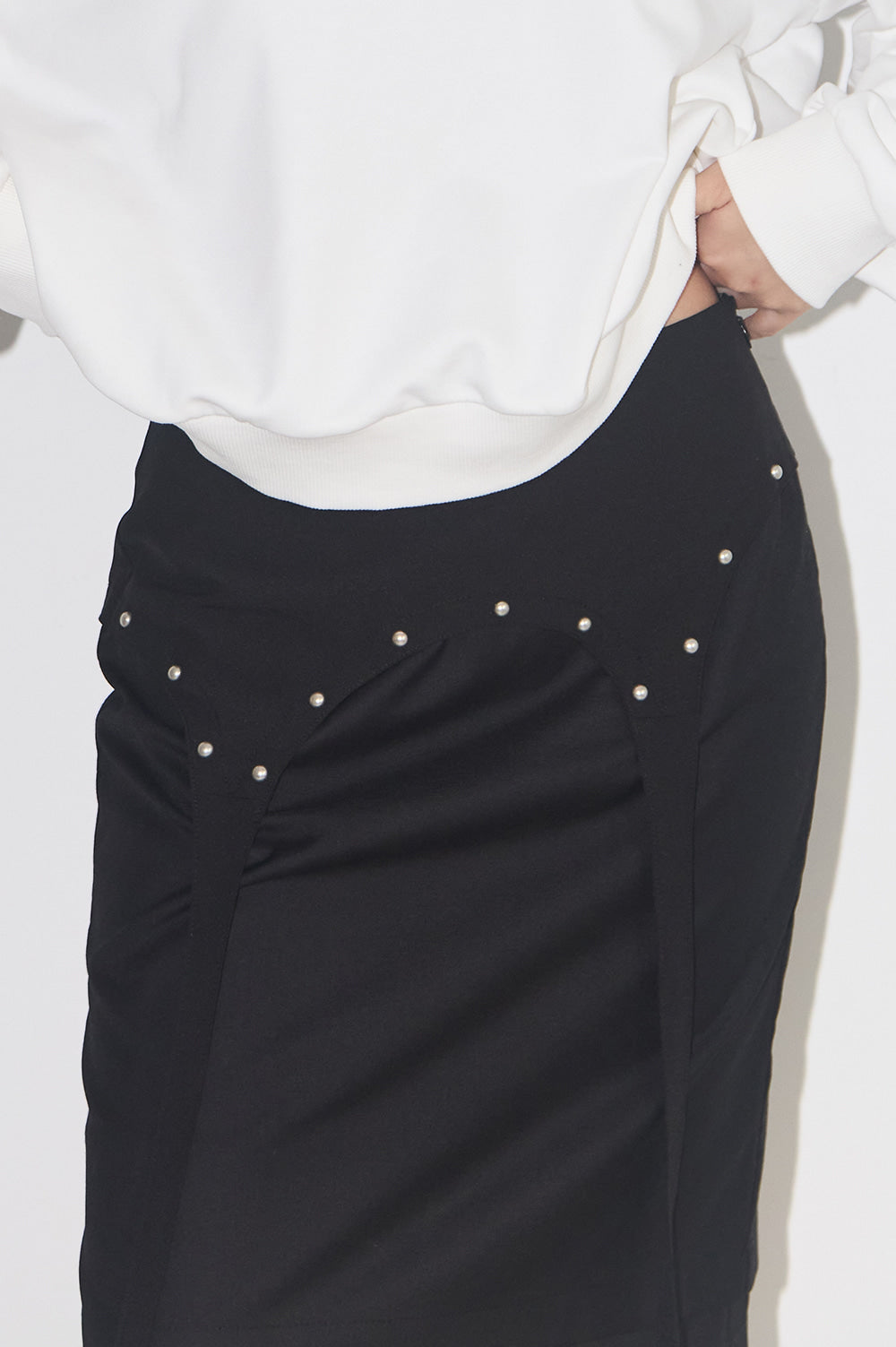 Stud Layered Midi Skirt Black