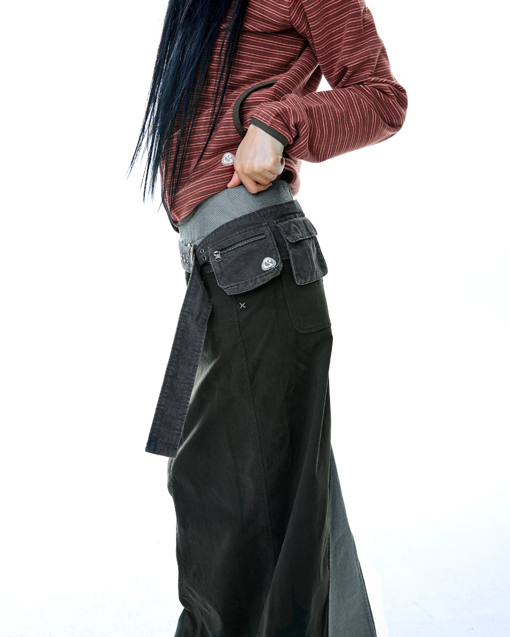 STRIPE FLEECE HOOD ZIP-UP RED