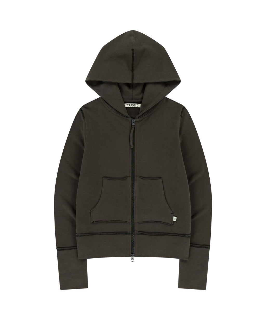 STITCH HOOD ZIP-UP DARK BROWN