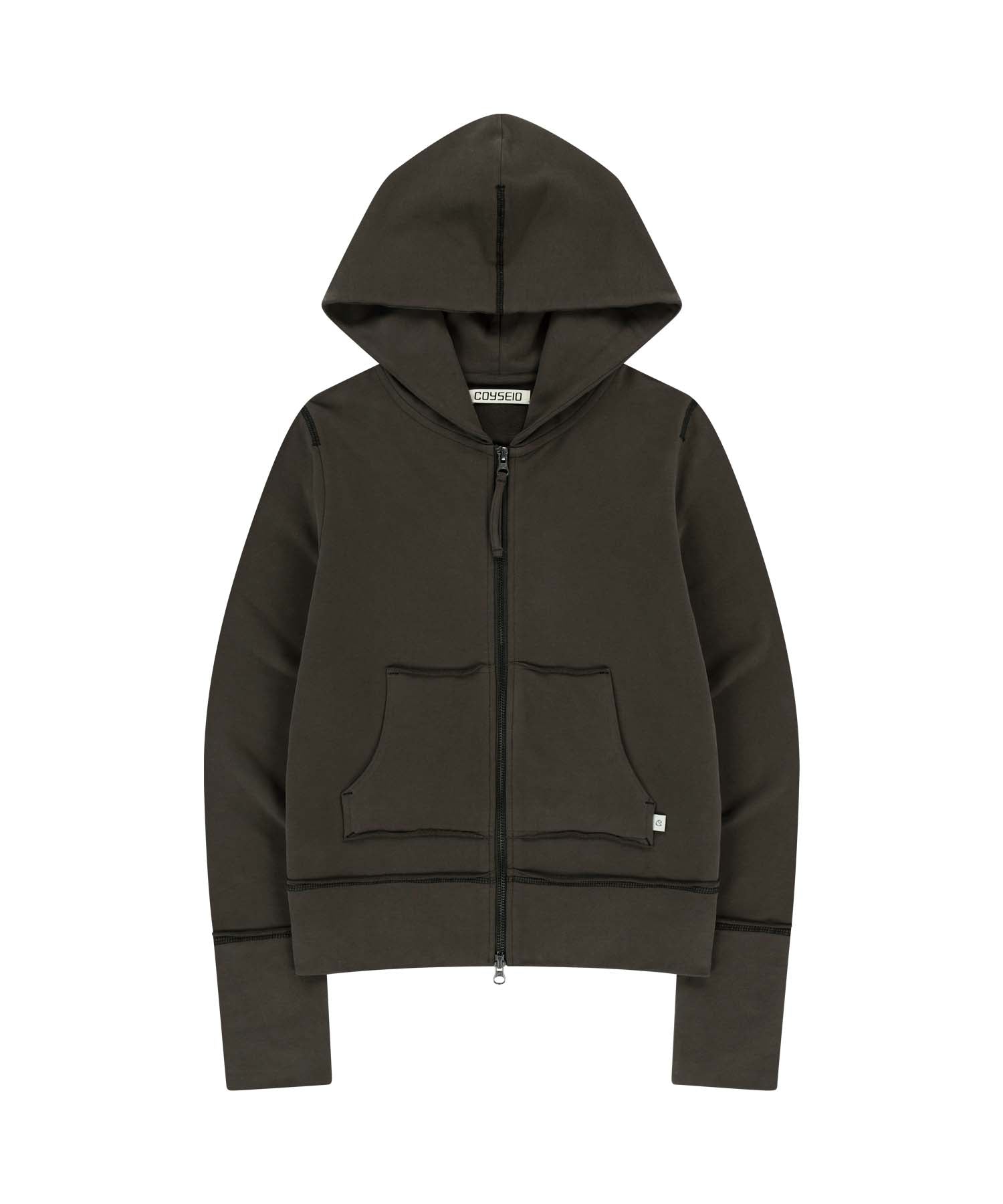 STITCH HOOD ZIP-UP DARK BROWN