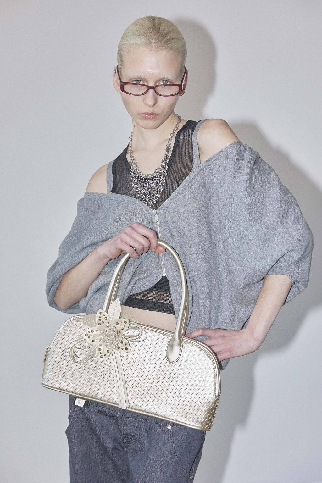 Flower Bowling Bag Metallic Gold