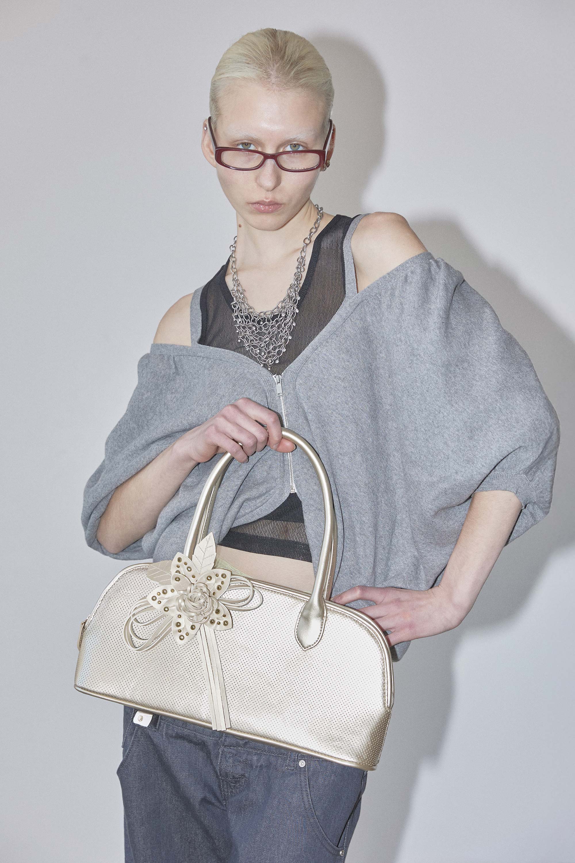 Flower Bowling Bag Metallic Gold