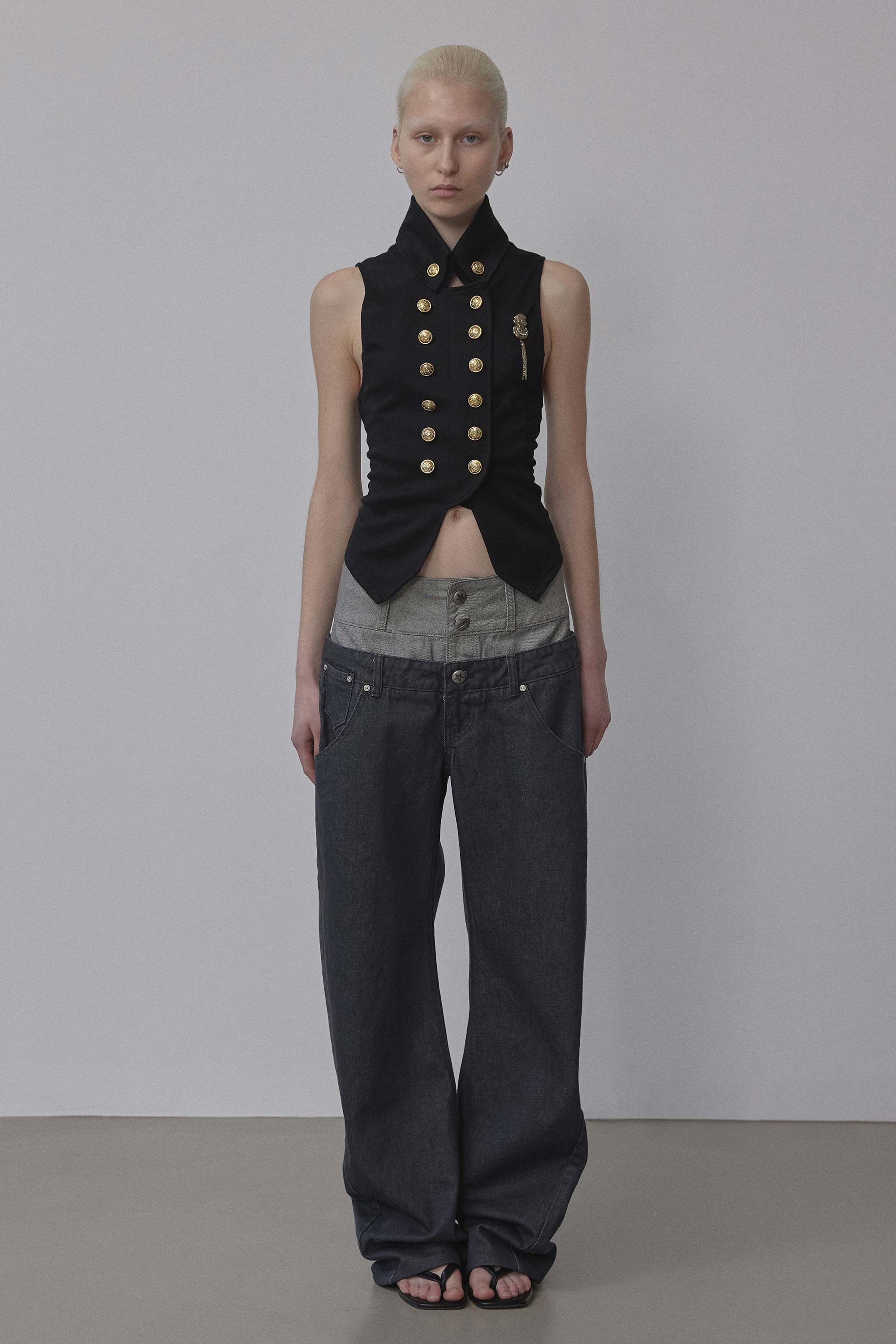 Beaded Layered Denim Pants Nonfade Gray