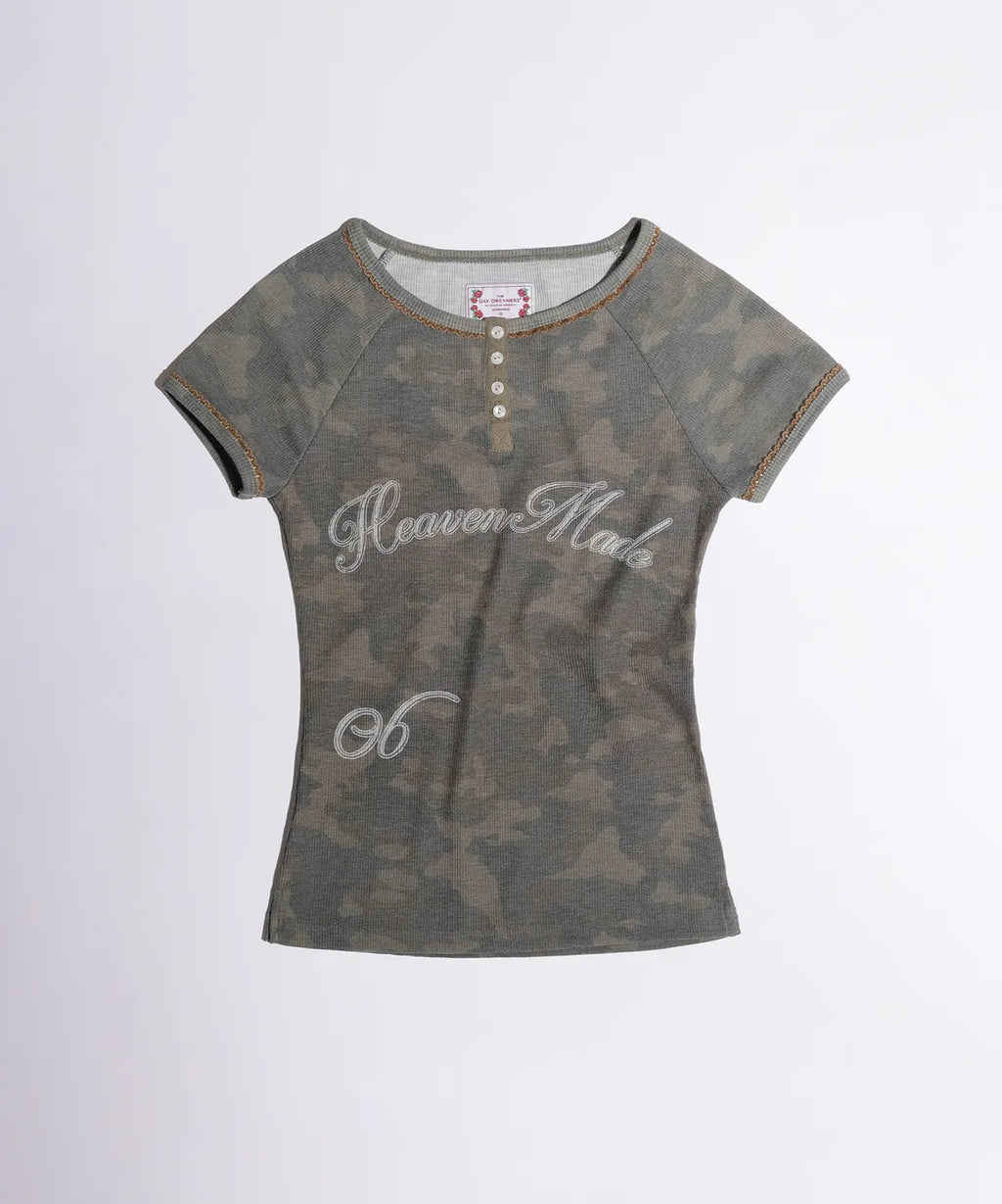 Heavenly Button Down Camo Tee Forest