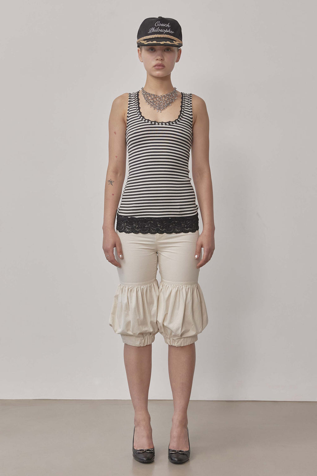 Lace Trimming Tank Top Ivory/Black