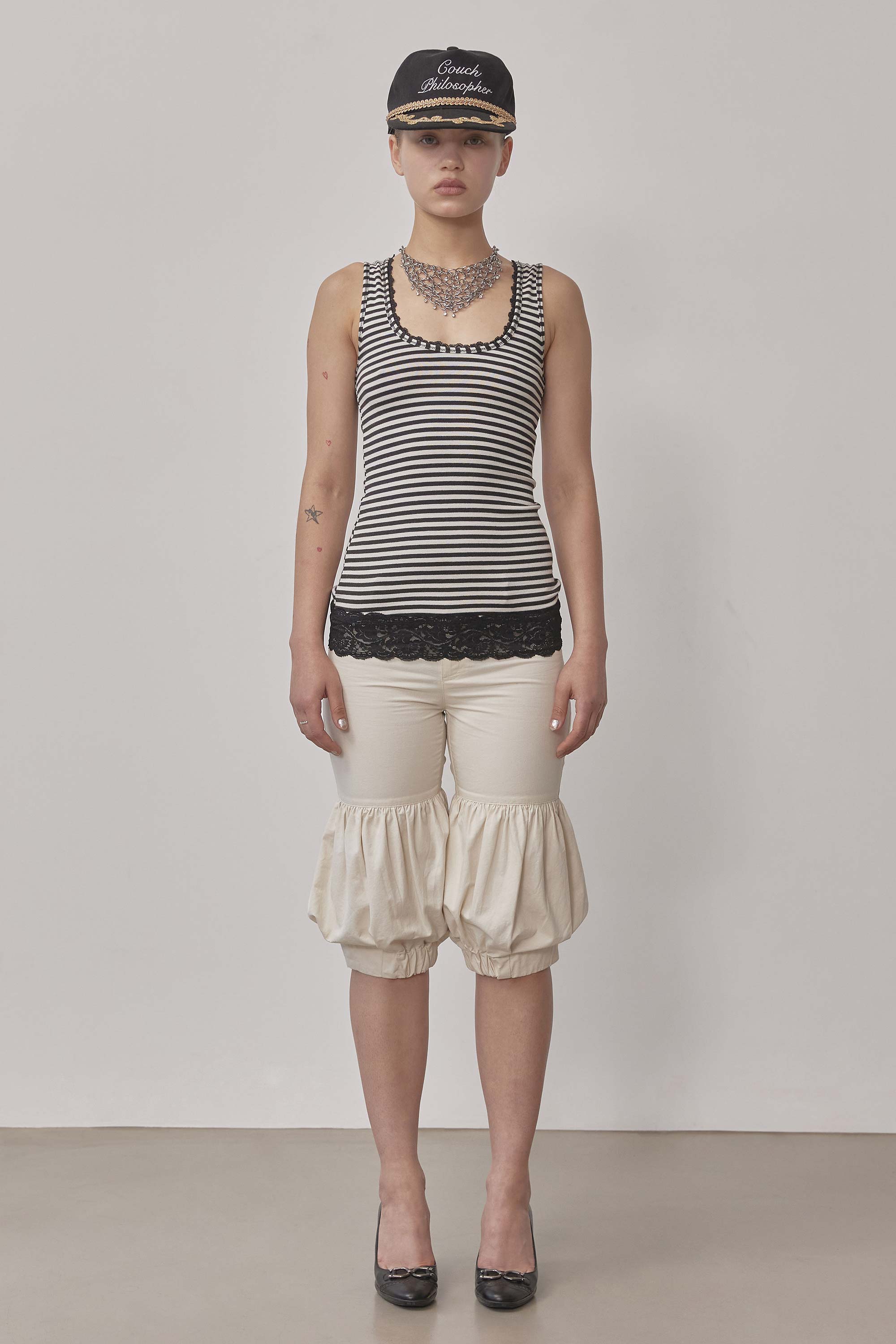 Lace Trimming Tank Top Ivory/Black