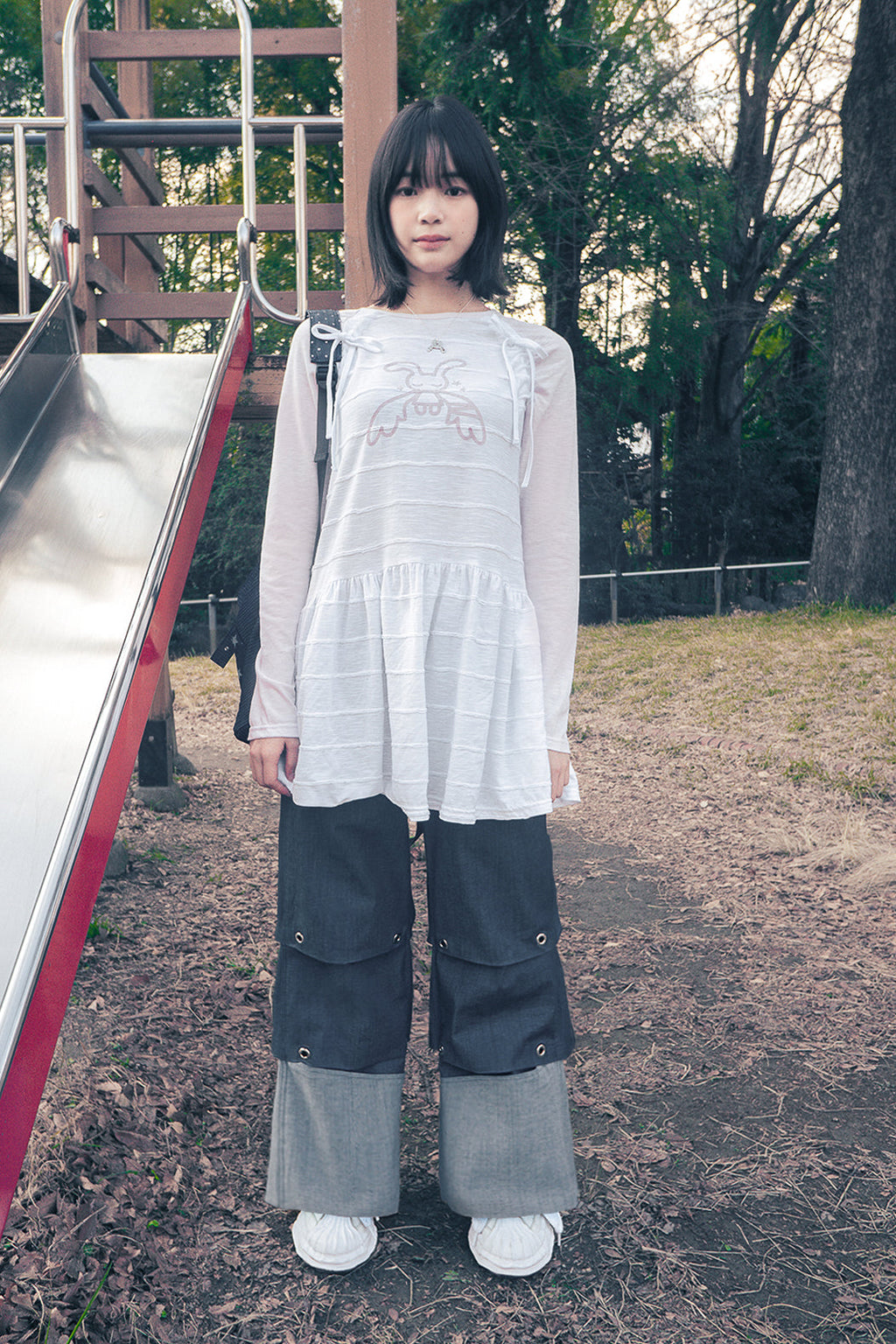 Angel patched raglan dress (White Pink)