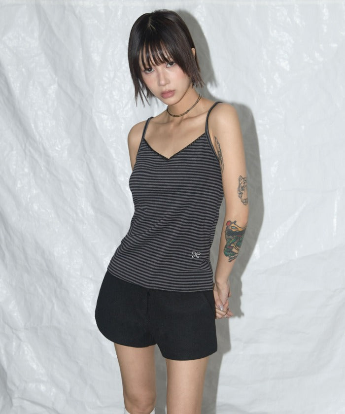 LACE STRIPE BASIC SLEEVELESS (BLACK STRIPE)