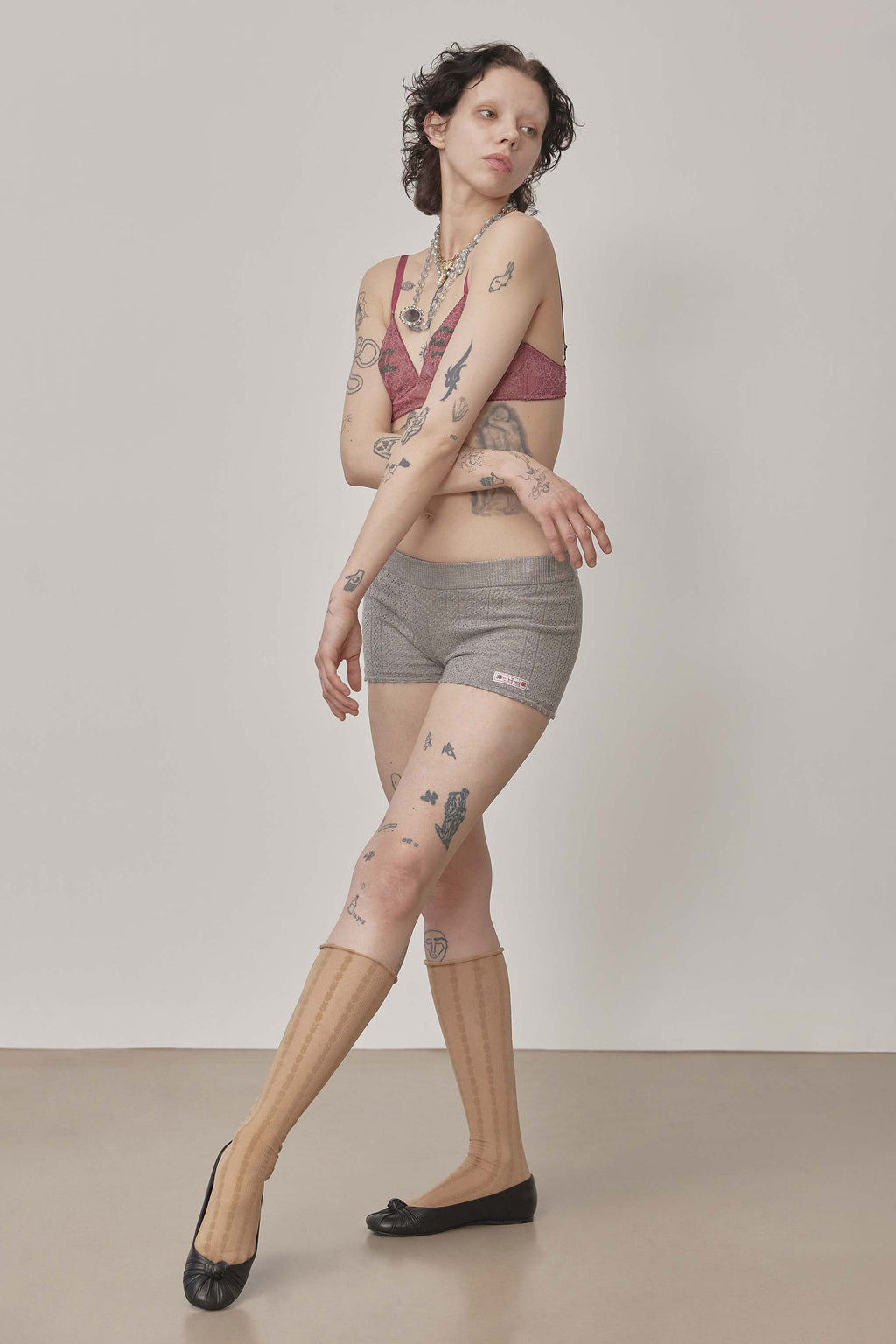 Eyelet Knit Shorts Melange Gray