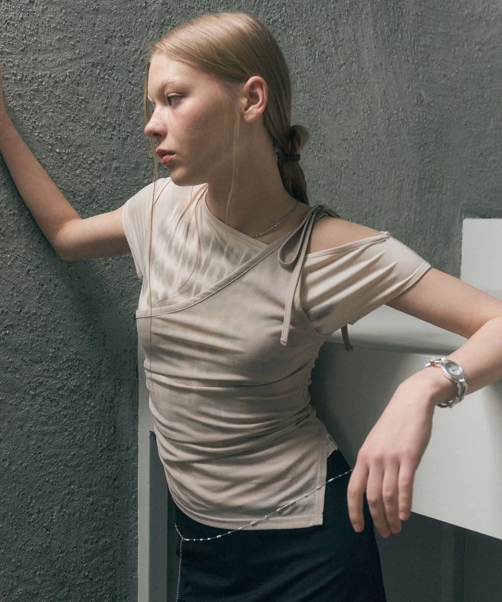 Layered off-shoulder short sleeve - beige