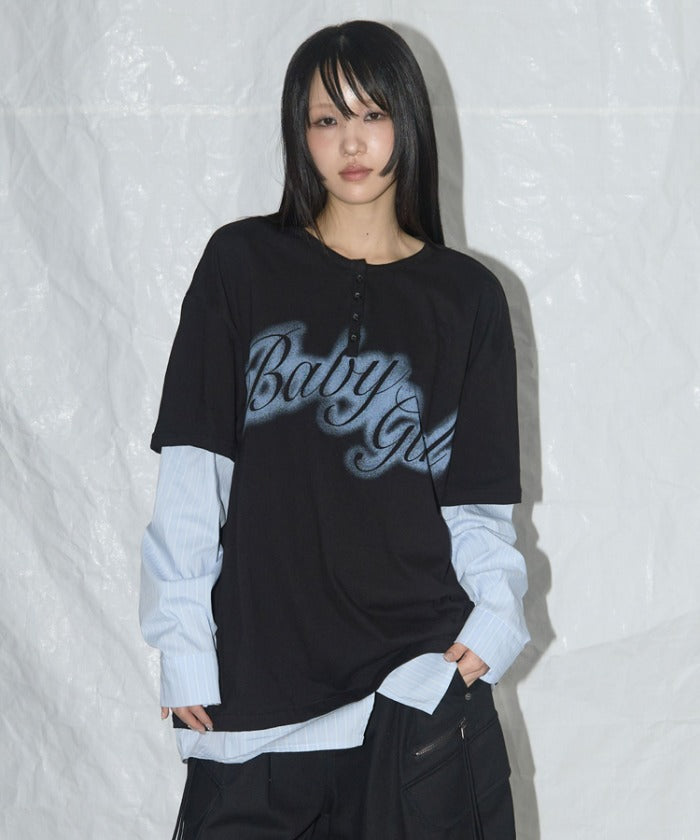 BABY GIRL STRIPE LAYERED TEE (BLACK)