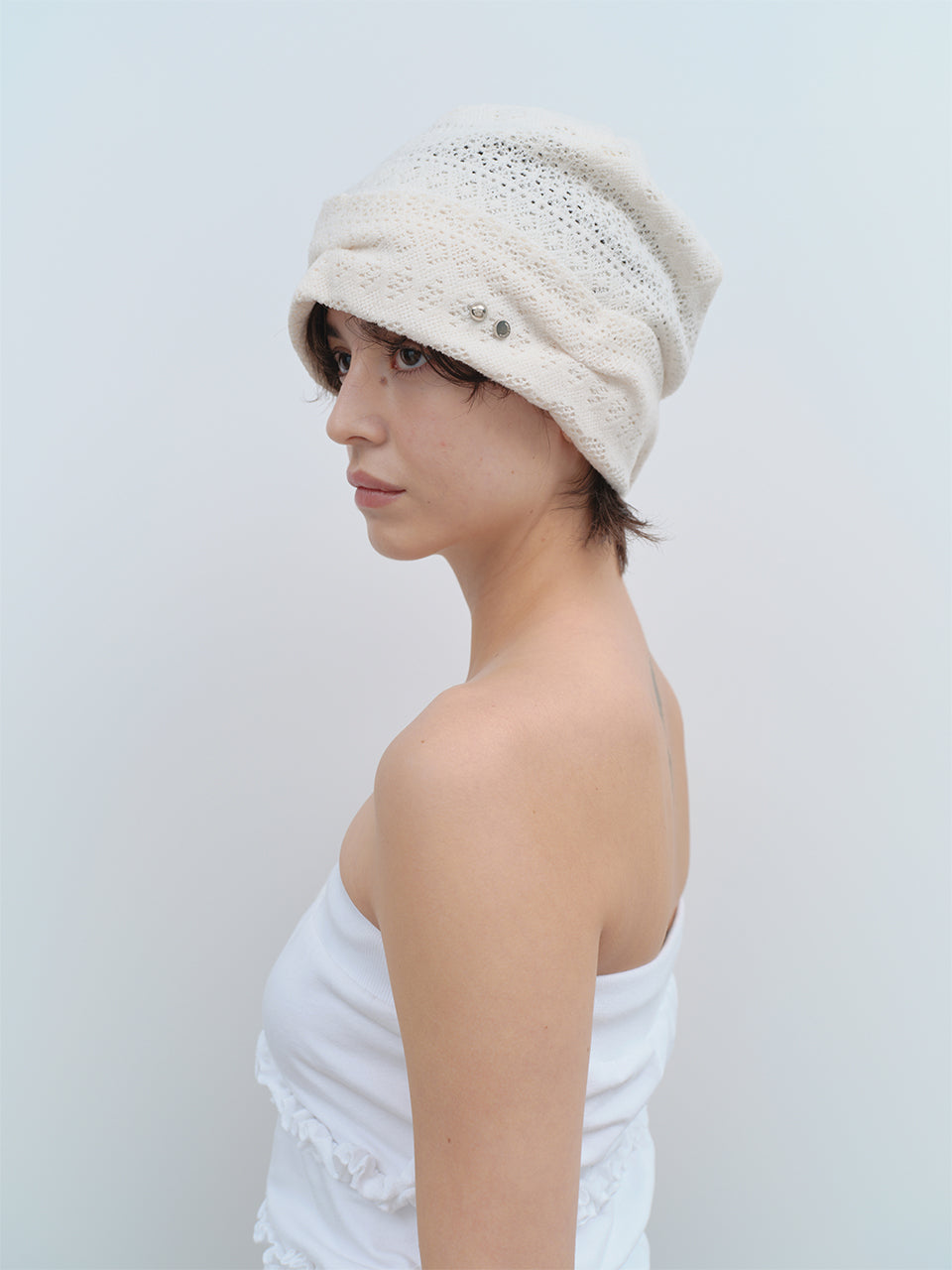 Symbol Pointelle Beanie Ecru
